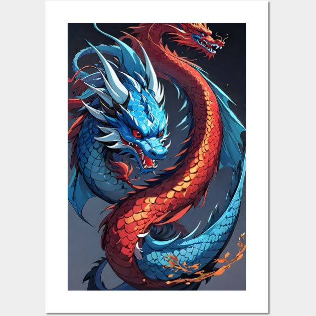 Red and blue Chinese dragons Wall Art by Spaceboyishere